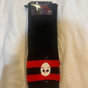 Friday the 13th Knee high Black and Red Socks
